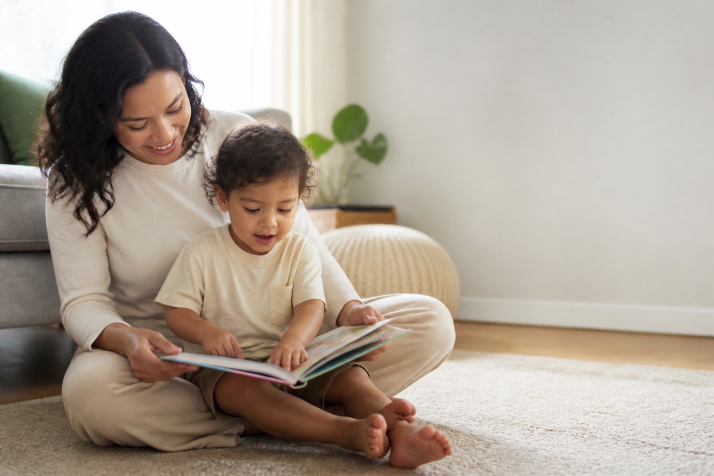 Parent and young child sharing a calm moment at home